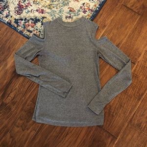 Grey Ribbed Cold Shoulder Top